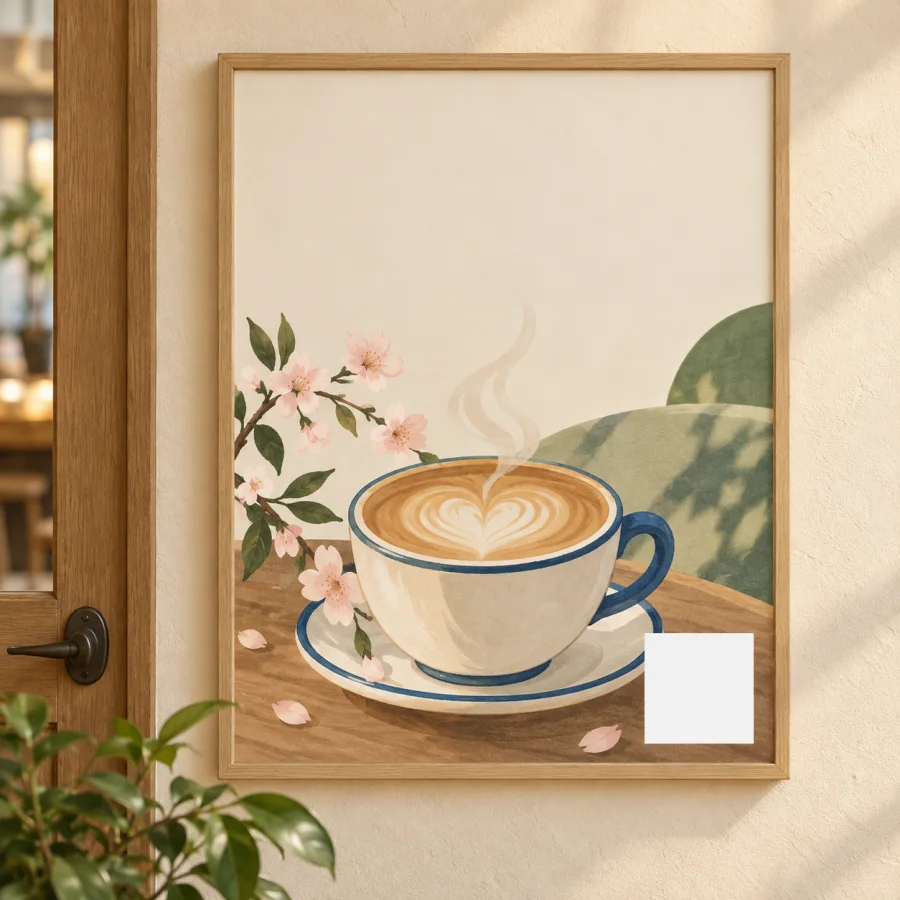 A membership poster by the cafe door with a QR code in its corner